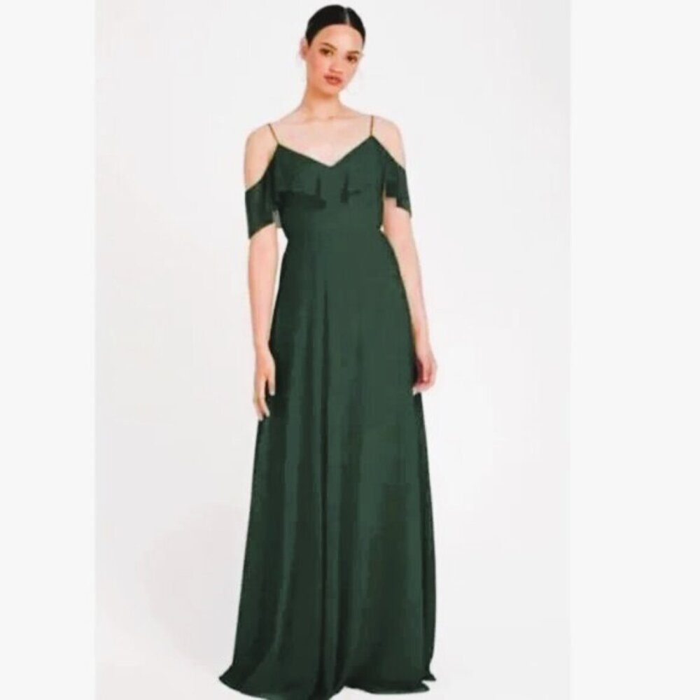 Jenny Yoo Mila Forest Green Flutter Sleeve Formal Gown Bridesmaid Dress Gown 16